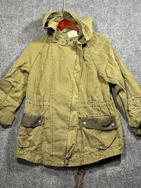 Anthropologie Hei Hei Jacket Womens Medium Army Green Utility Lace Trimmed Hood